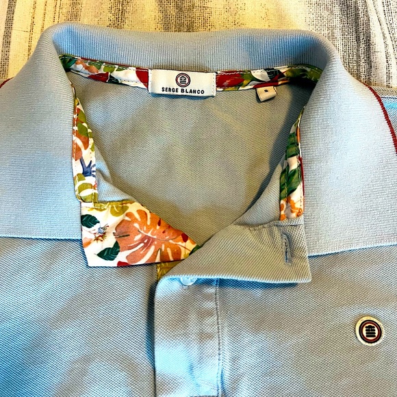 Designer Polo shirt; Serge Blanco, blue, size small - Picture 2 of 3